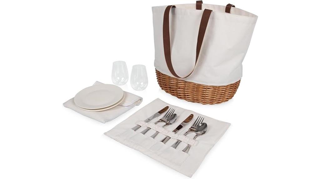 beige canvas picnic basket