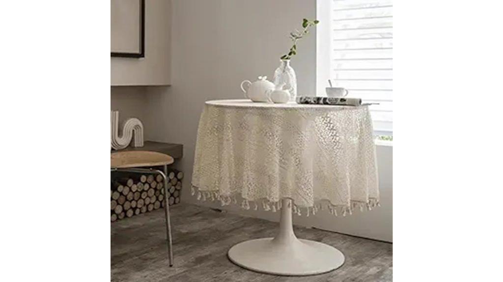 beige lace tassel tablecloth
