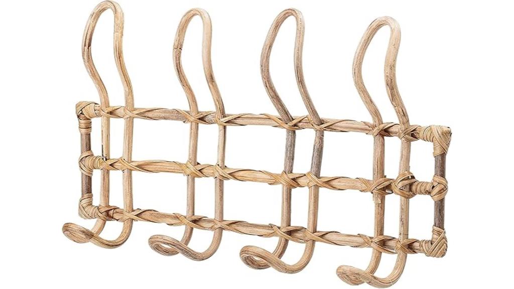 beige rattan wall hooks