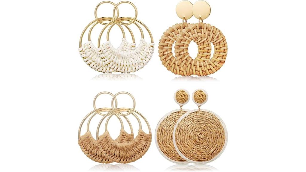bohemian raffia rattan earrings