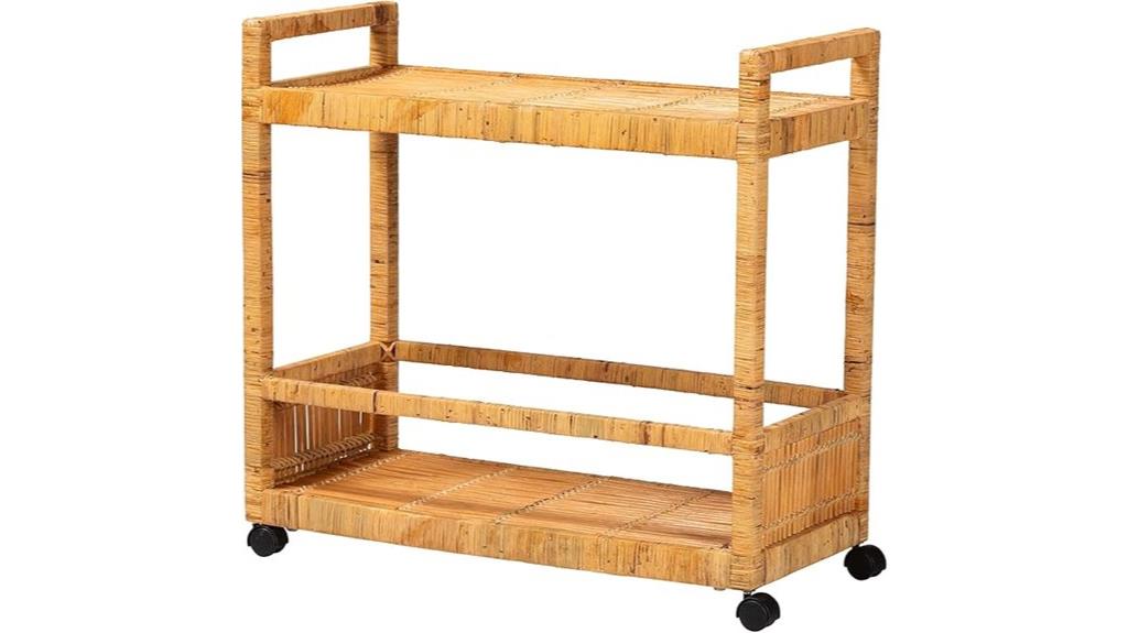 bohemian rattan teak cart