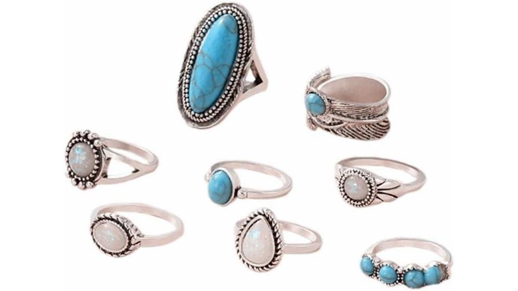 bohemian turquoise ring set
