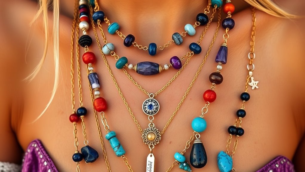 boho layered gemstone necklaces