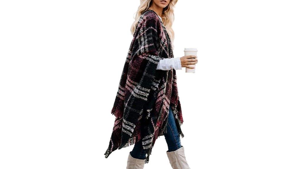 boho plaid knit cape