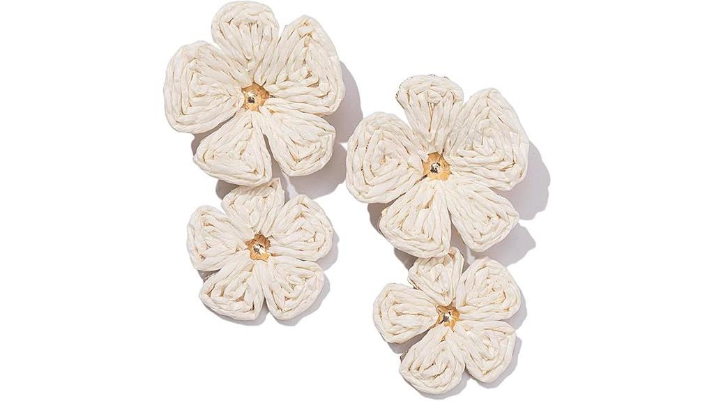 boho raffia flower earrings