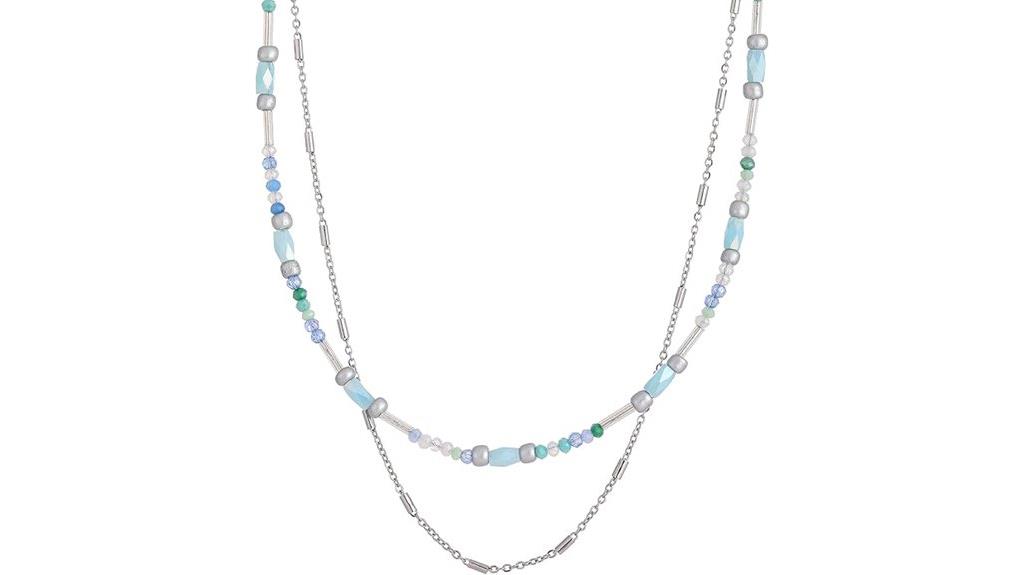 boho silver beaded necklace