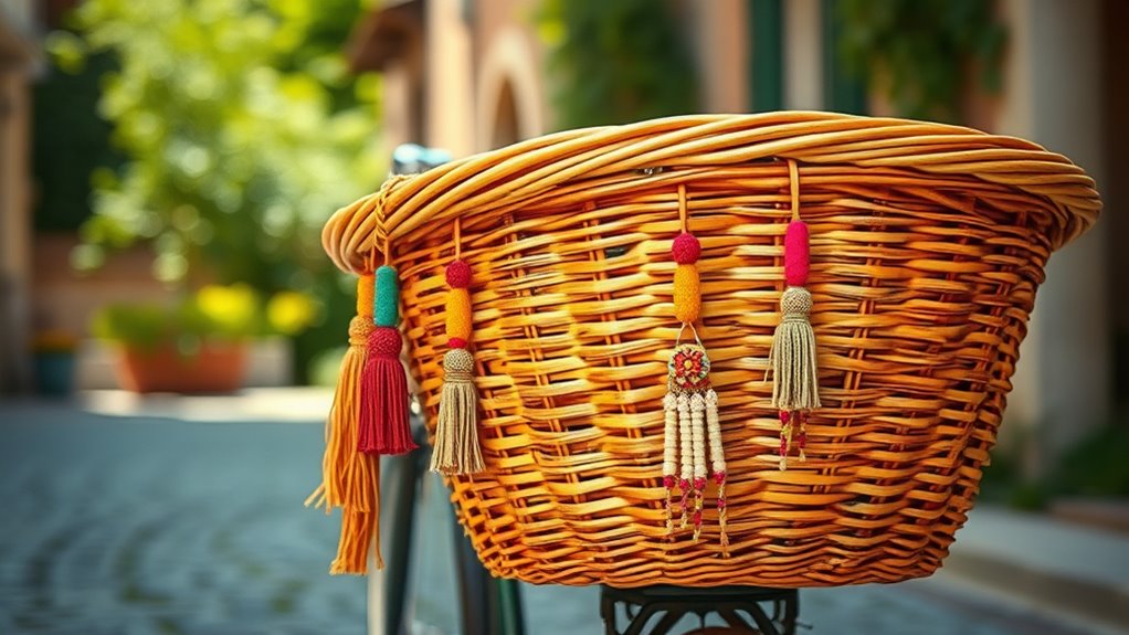 boho wicker bike baskets