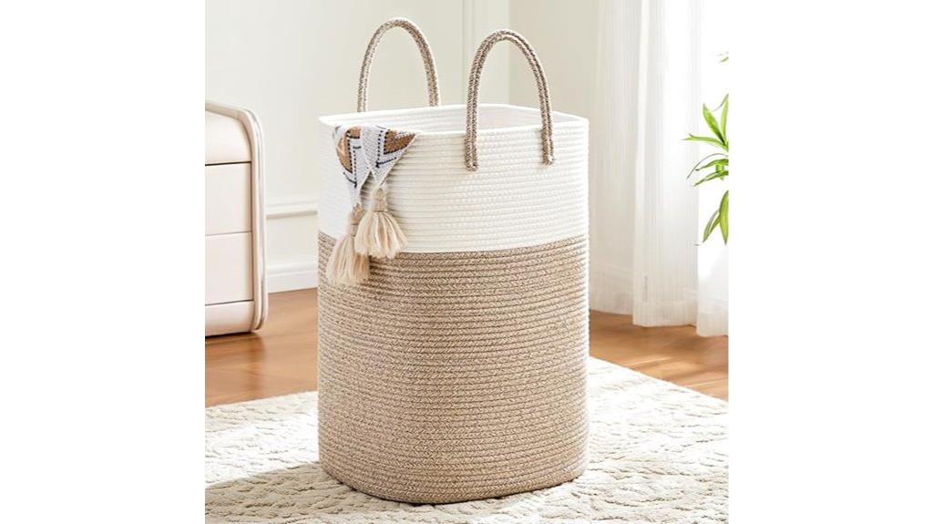 brown woven cotton hamper