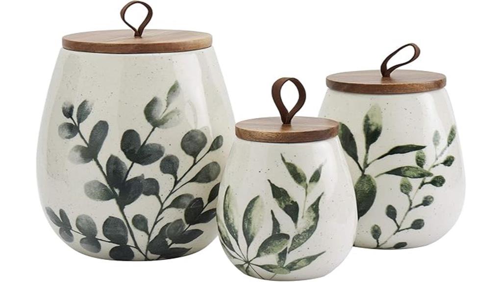 ceramic green leaf canisters