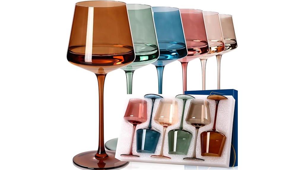 colorful hand blown wine glasses