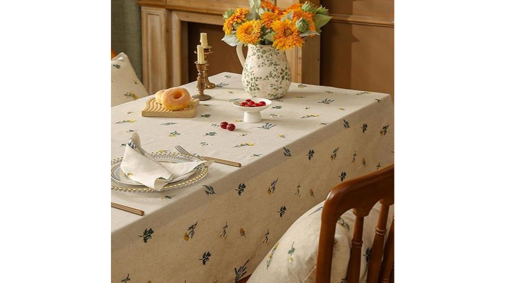 daisy embroidered linen tablecloth