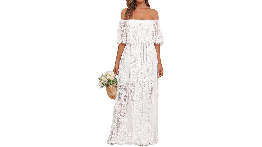 elegant off shoulder lace maxi