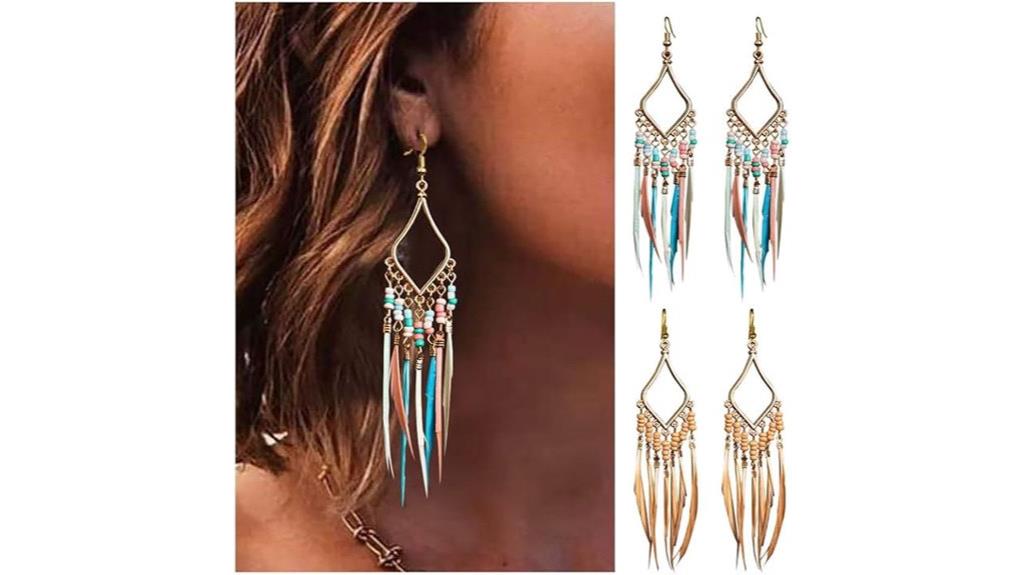 feather tassel bead earrings