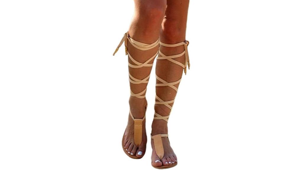 flat gladiator knee high sandals