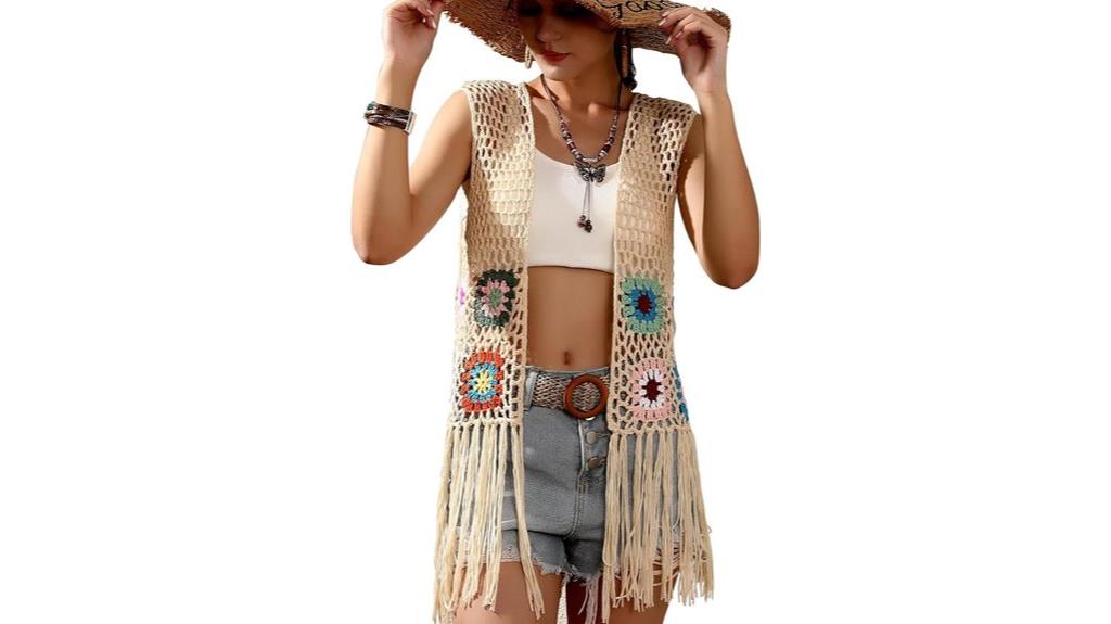 floral crochet fringe vest