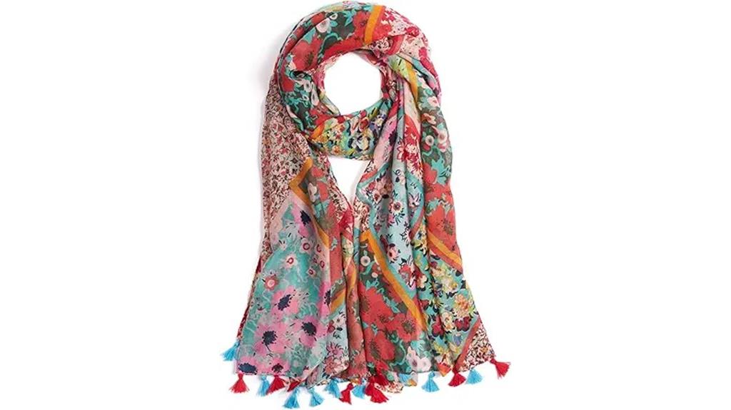 floral leopard fringe scarf
