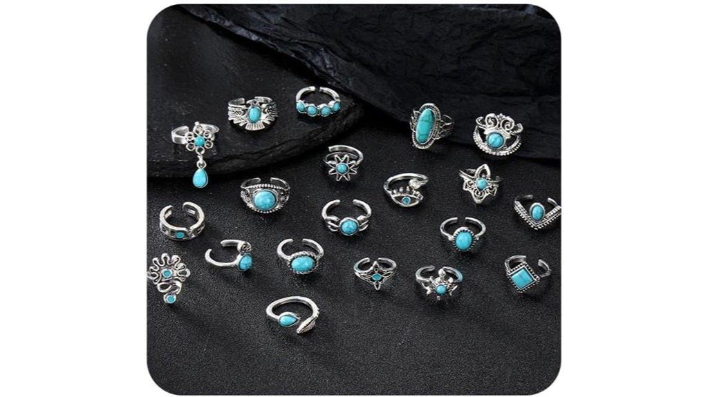 gold turquoise ring set