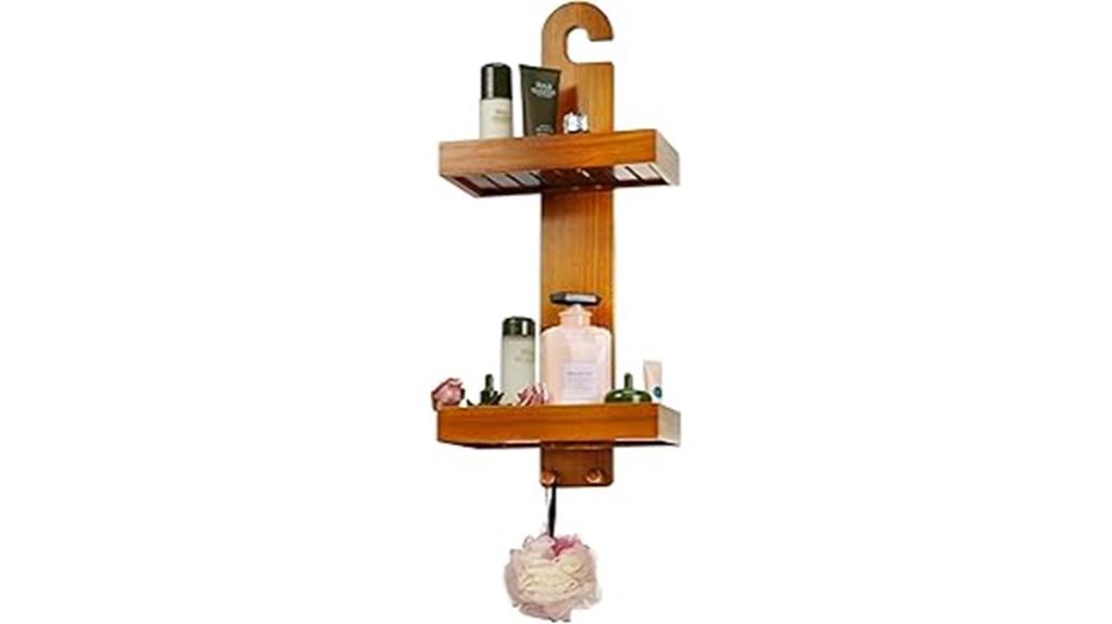 hanging teak shower organizer