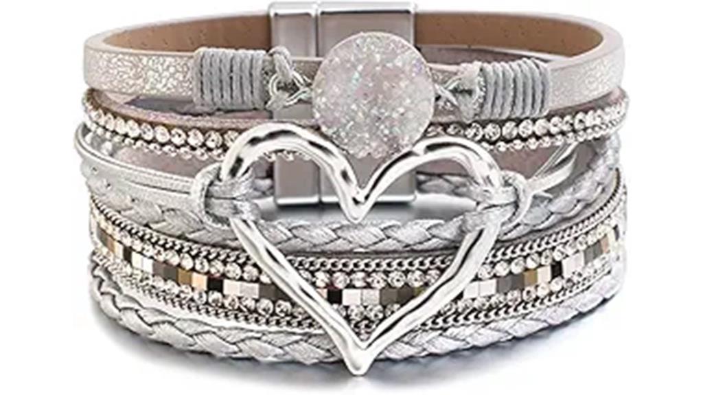 leather beaded heart bracelet