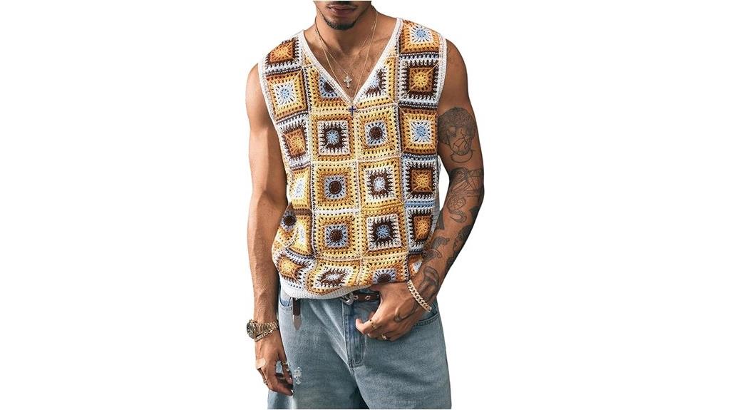men s floral crochet vest