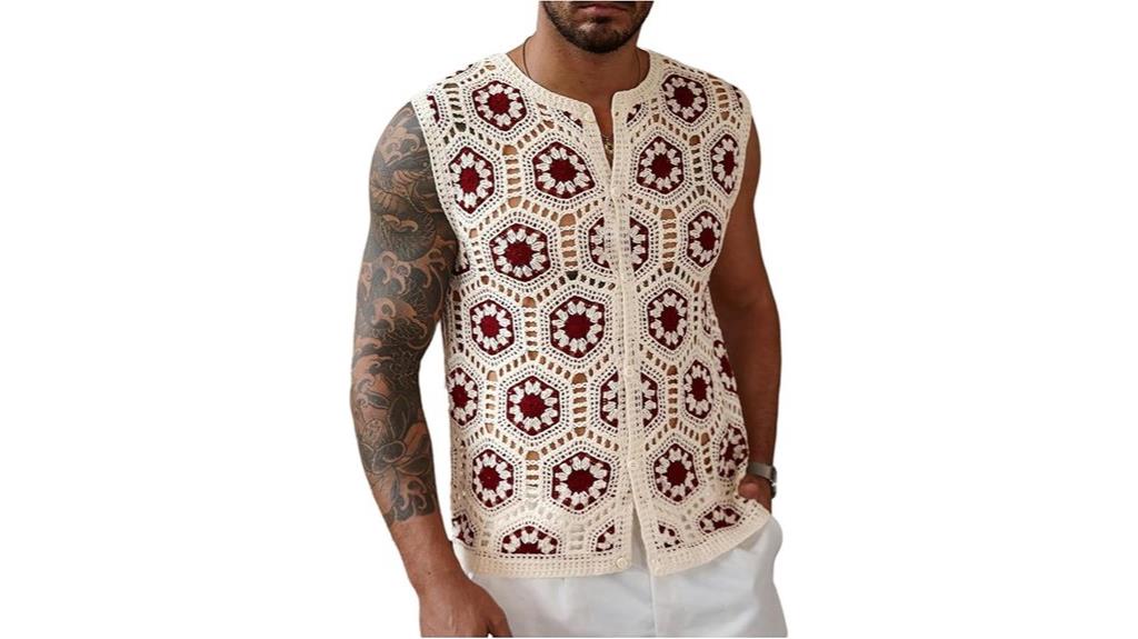 men s floral crochet vest
