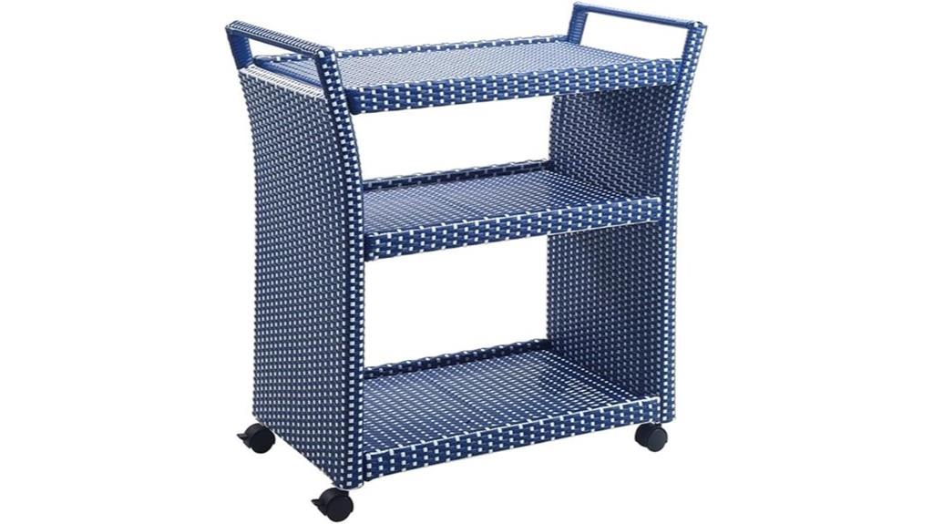 navy aluminum wicker bar cart