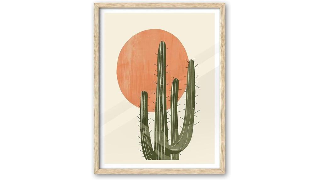 oak wood cactus sunset wall art