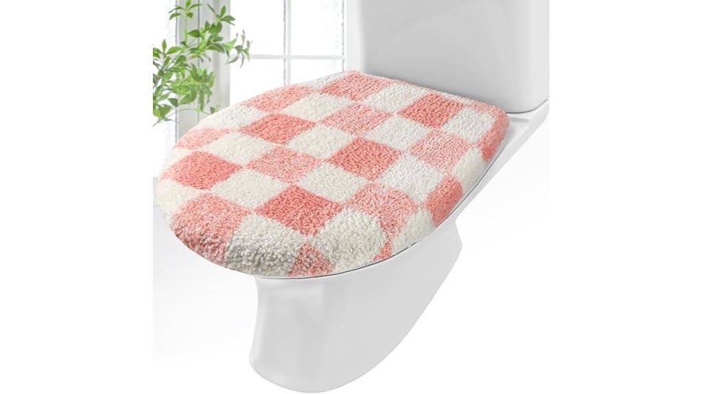 pink checkered toilet cover