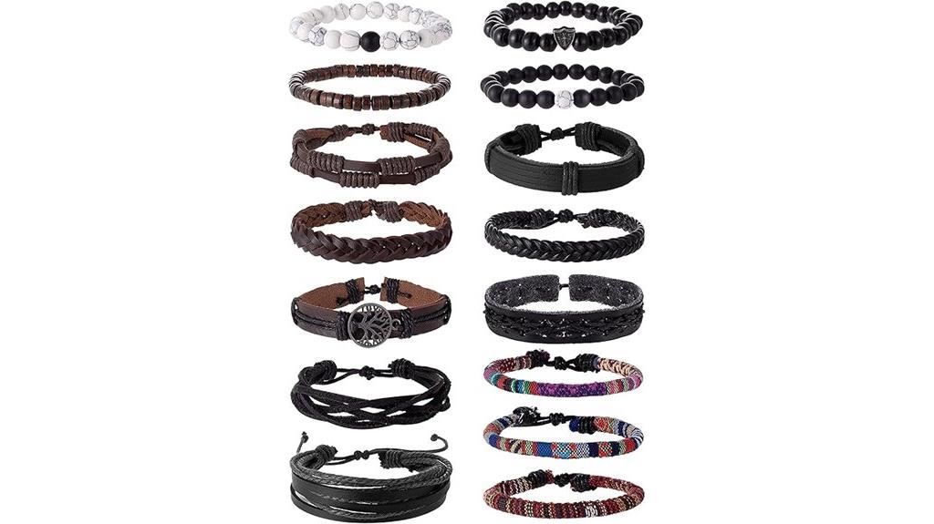 set of fifteen braided leather bracelets