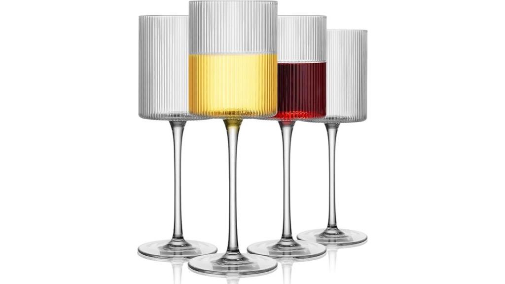 set of four ribbed wine glasses