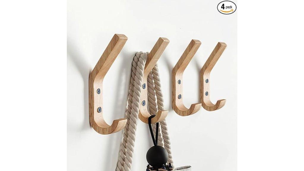 set of four wooden hooks