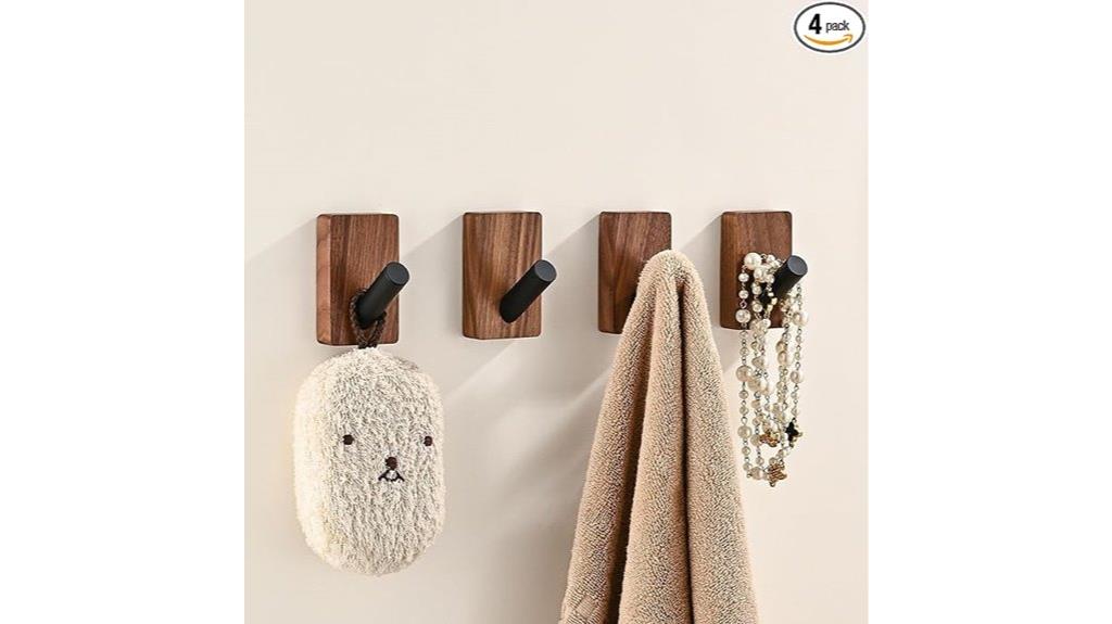 set of four wooden hooks
