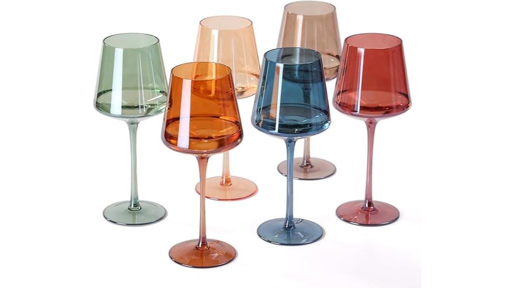 set of six colorful glasses