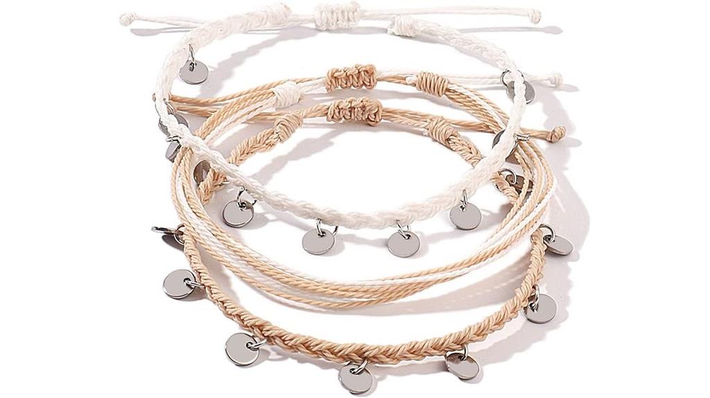 shiny waterproof braided anklets