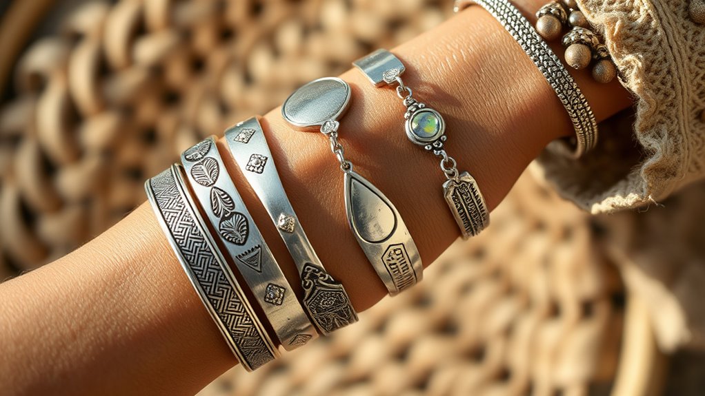silver boho cuff bracelets