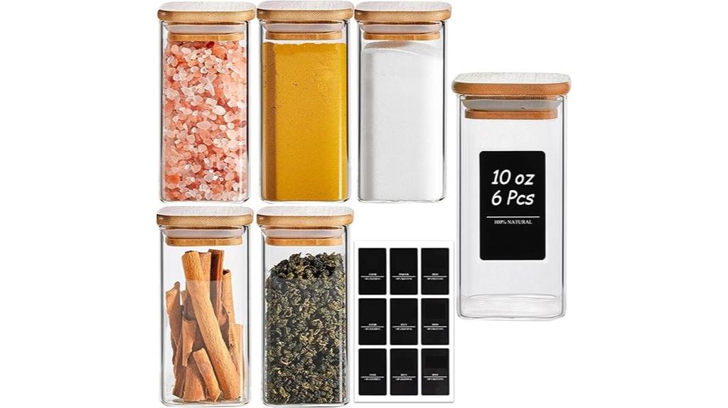six 10 oz glass spice jars