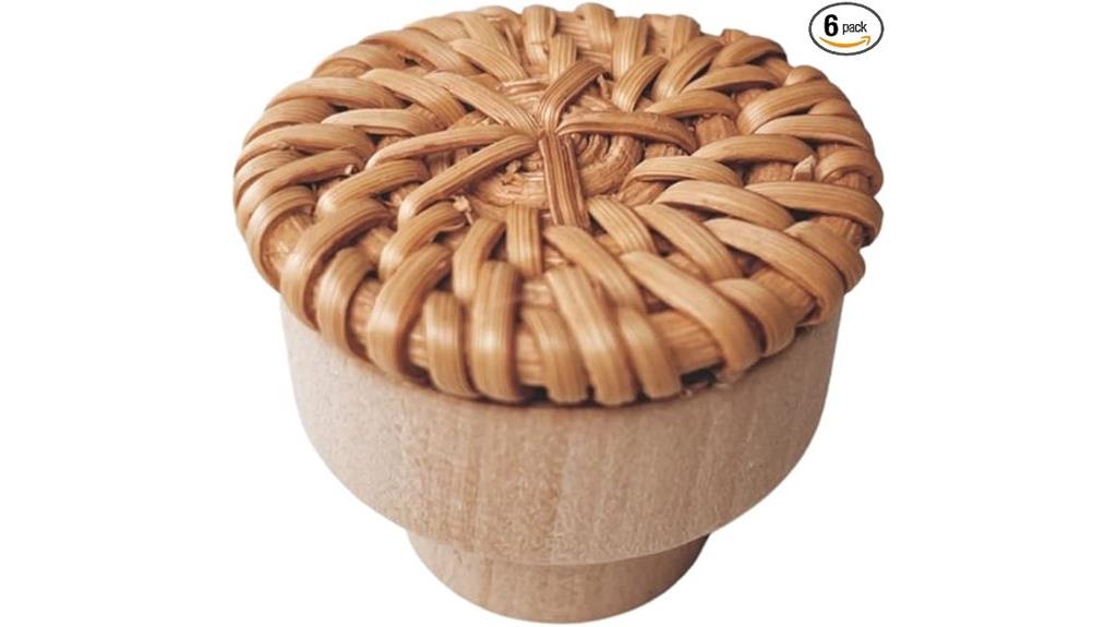 six boho rattan knobs