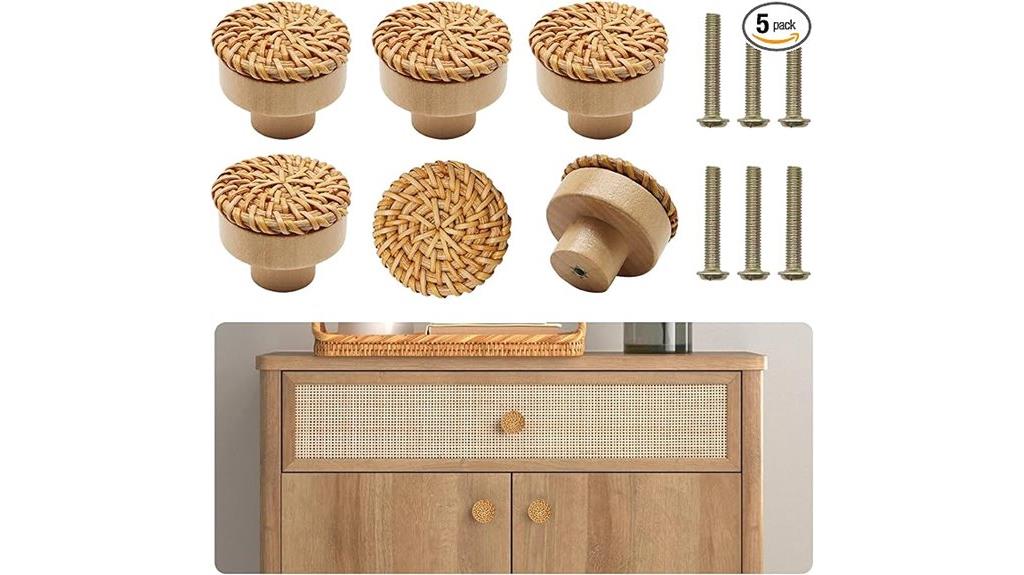 six boho rattan knobs