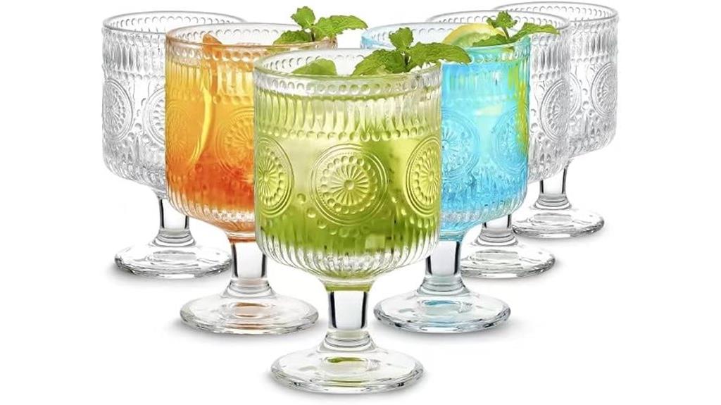 six embossed floral glasses