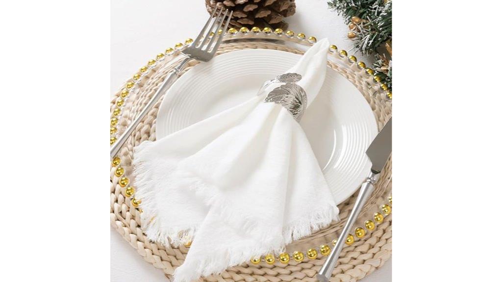 six ivory linen napkins