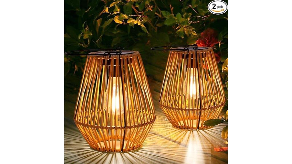solar wicker lanterns set