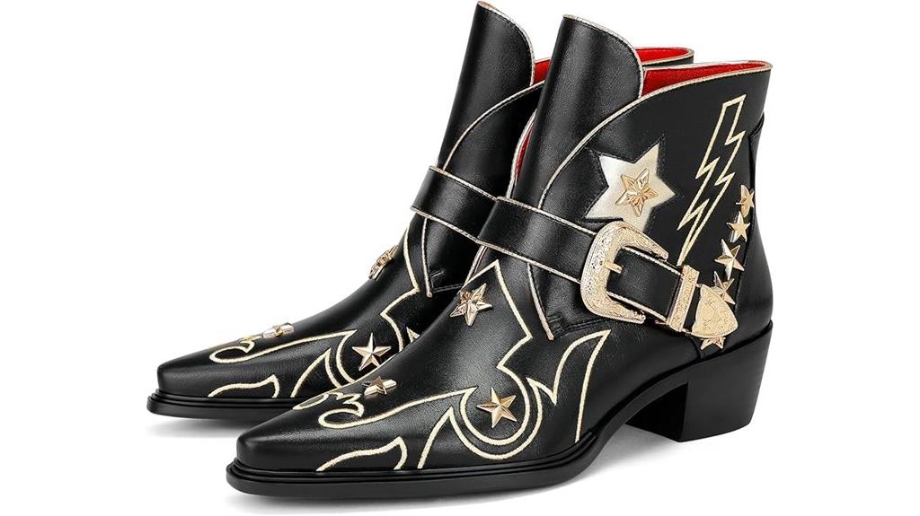 star embroidered ankle boots