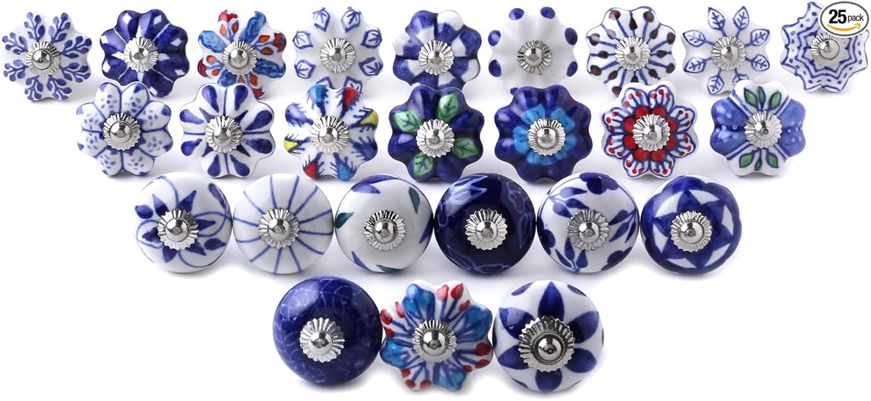 vintage blue and white ceramic knobs
