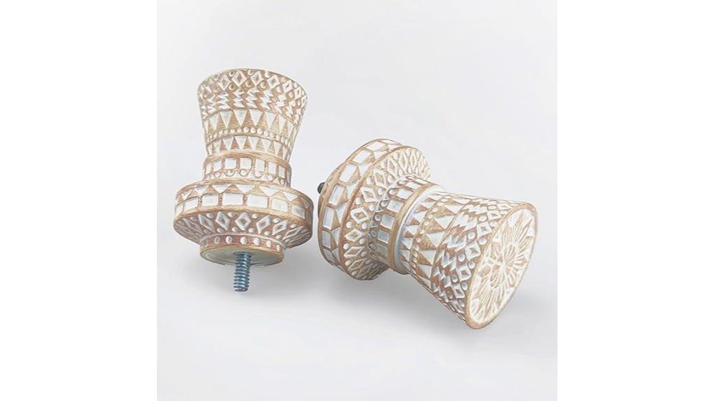 white washed carved finials
