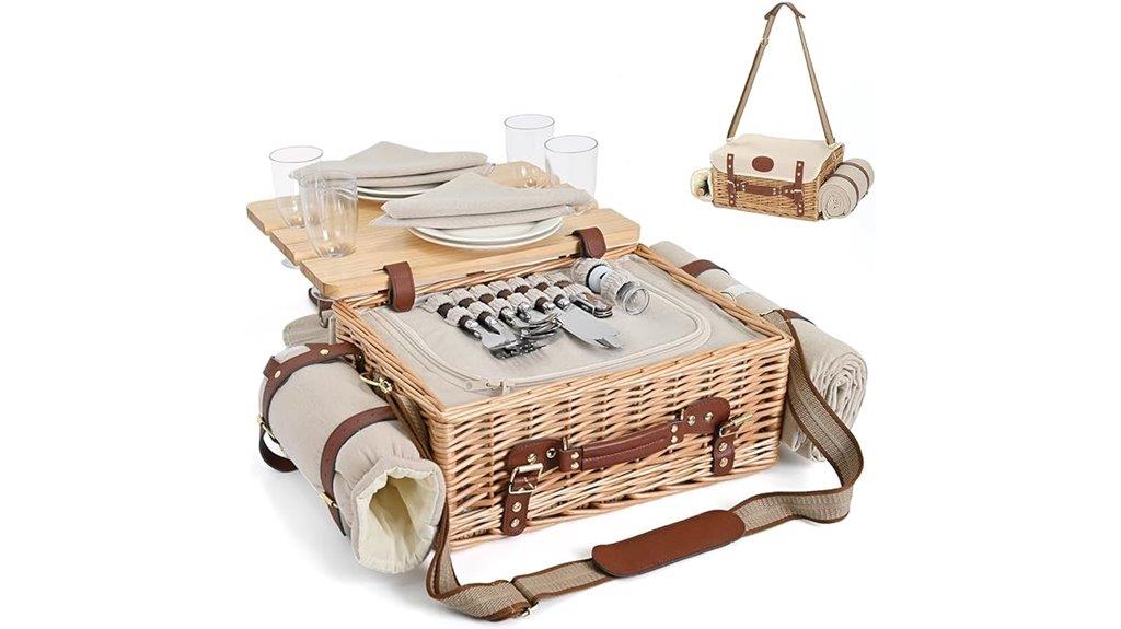wicker picnic basket for four