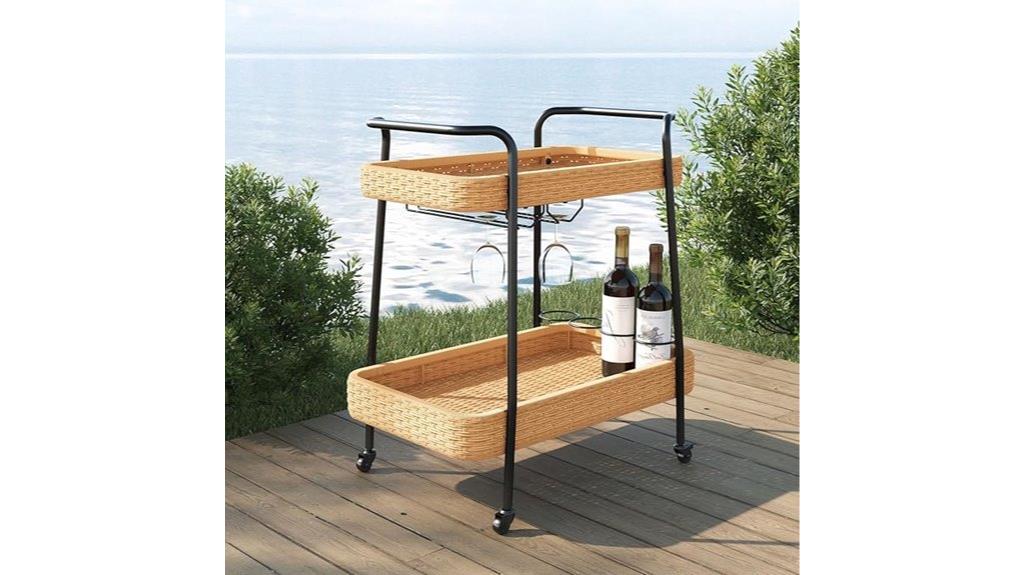 wicker rolling bar cart