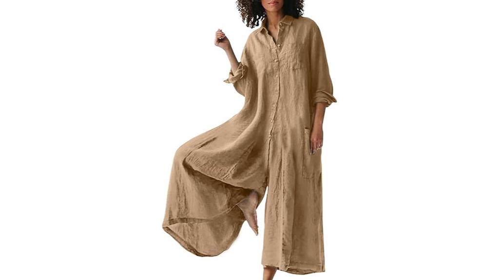 women s linen long sleeve jumpsuit