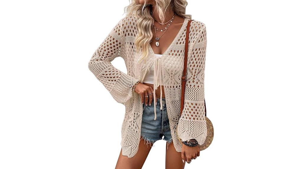 women s tie front crochet cardigan