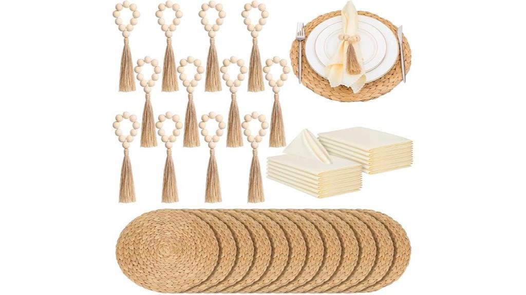 woven placemats with napkin rings