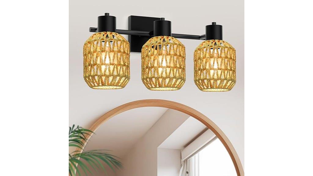 woven rattan vanity light